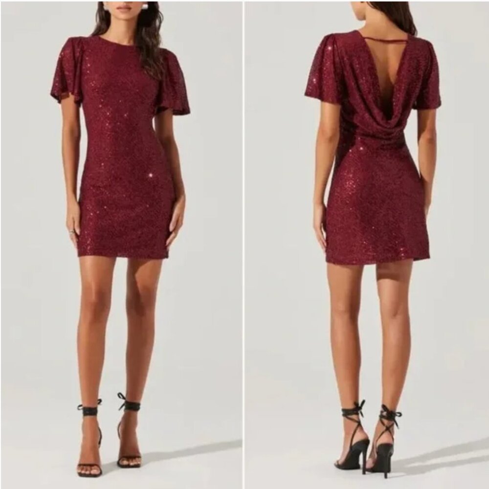 GREAT HOLIDAY DRESS. Burgundy Sequin Dress with deep back